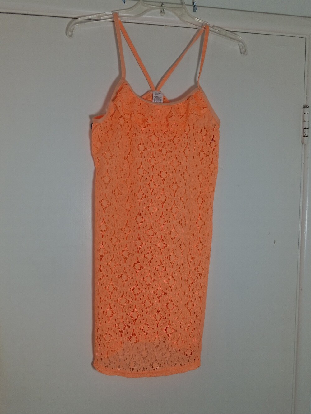 Womens Orange, Coral  Crochet Lace Top Tankini Swim Top Strappy Boho Beach Y2k.